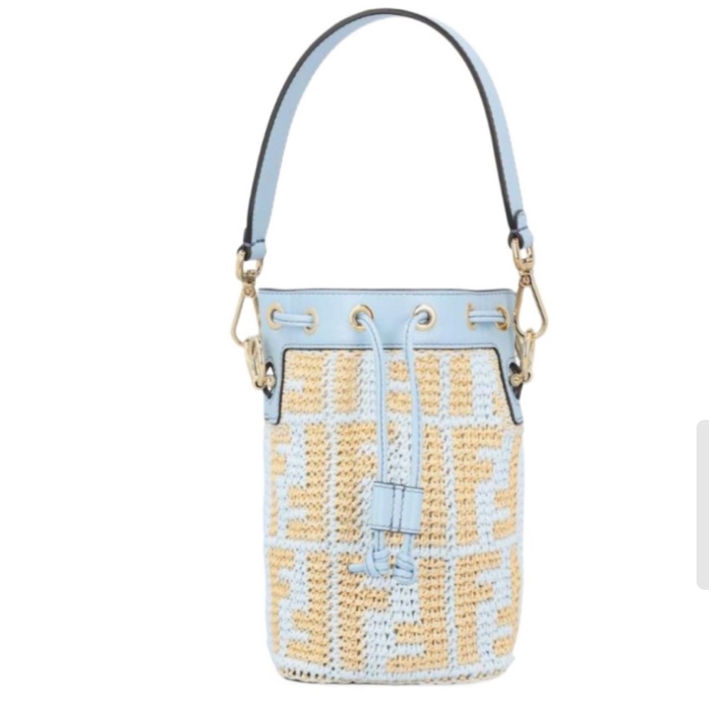 Authentic Fendi - Raffia Blue and Tan Bucket Bag